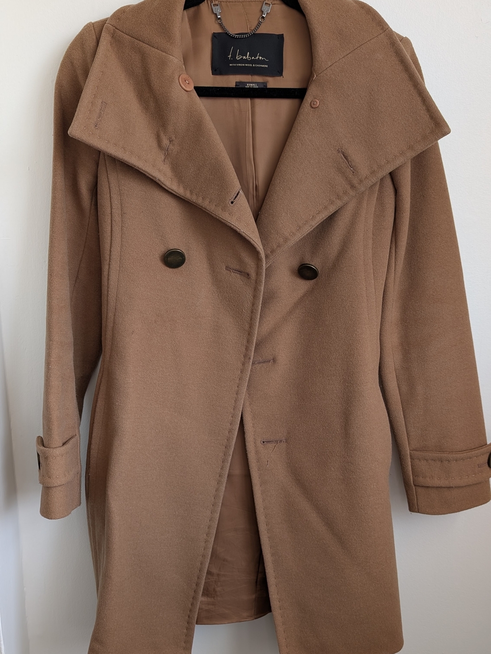 T babaton - Camel Double-Breasted Wool Blend Coat